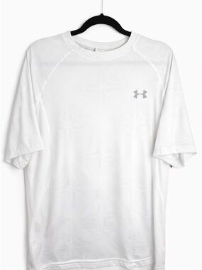 Under Armour HeatGear White Performance Tee Size LG Loose Fit Athletic Top